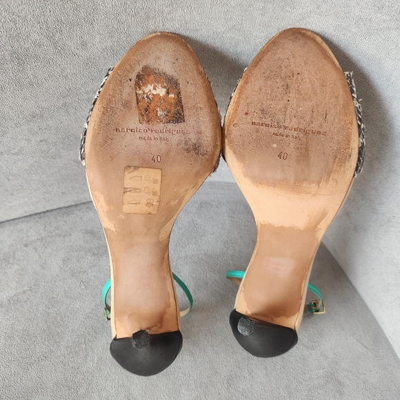 Narciso Rodriguez high heels sandals 9.5 black leather snake stiletto Made Italy - Picture 14 of 16